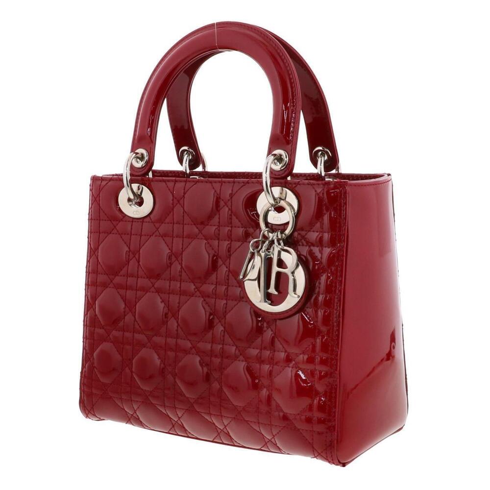 Dior Christian Enamel Cannage Lady  Handbag Vernis Red Patent